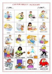 English Worksheet: CAN FOR ABILITY-PICTUNARY