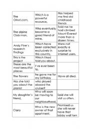 English worksheet: Relative Clauses Flashcard