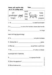 3 worksheets on THE ANT AND THE GRASSHOPPER