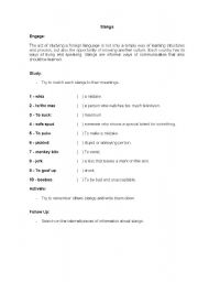 English Worksheet: Working With Slangs