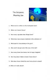 English worksheet: The Simpsons Moaning Lisa Episode Questions