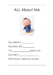 English Worksheet: All About Me Worksheet