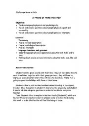 English Worksheet: A Friend at Home Role Play