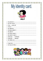 English Worksheet: my identity card