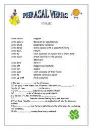 English Worksheet: phrasal verbs with come