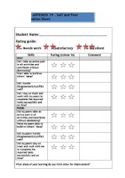 English Worksheet: Self and Peer Evaluation Sheet