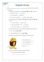 English Worksheet: Englsih exam: Subject, object , possessive pronouns, possessive adjectives, physical appearance and more