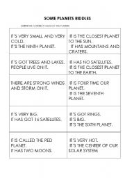 English Worksheet: some planets riddles