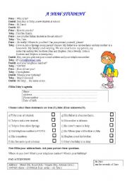 English Worksheet: a new student, reading comprehension