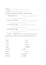 English Worksheet: compound word, gender of noun, 