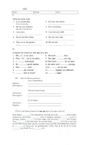 English Worksheet: Quiz Verb tobe