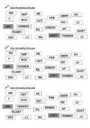 English Worksheet: color months