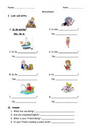 English worksheet: present continuous