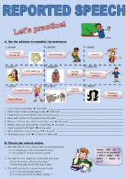 English Worksheet: REPORTED SPEECH (exercises) - 2 pages