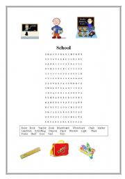 English worksheet: School Wordsearch