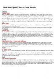 English Worksheet: festivals in UK