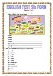 English Worksheet: English test -Second Part - 2 pages