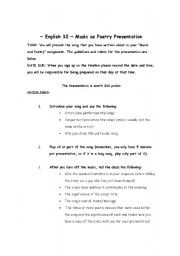 English Worksheet: Music As Poetry Assignment