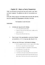 English Worksheet: Music As Poetry Assignment