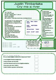 English Worksheet: past simple activity song ( Justin Timberlake - cry me a river)