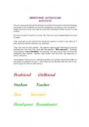 English Worksheet: Greetings Situations activity