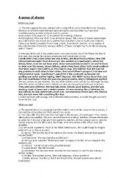 English Worksheet: Sense of shame