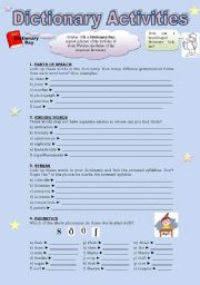 DICTIONARY ACTIVITIES - exercises (2 pages)