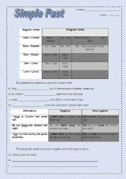English Worksheet: Simple Past - Regular & Irregular Verbs