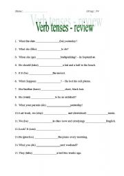 English worksheet: verb tense - review