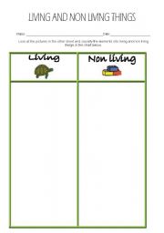 English Worksheet: Living and Non Living Things