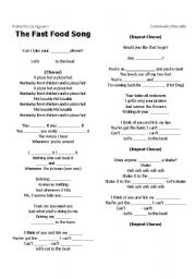 English Worksheet: The Fast Food song