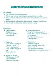 English Worksheet: FCE - Speaking Part 3 (Two-way task) 