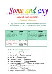 English Worksheet: Some and any