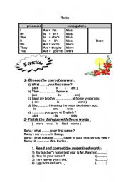 English worksheet: verb o be + exercise 