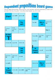 English Worksheet: Dependent prepositions board game