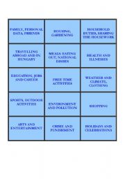 English worksheet: topics for intermediate exam