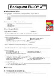 English Worksheet: Bookquest ENJOY 3me