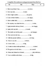 English Worksheet: complete the sentences using He,She, It,They.