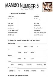 English Worksheet: SONG: Mambo N5 - By Lou Bega