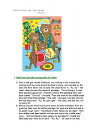 English Worksheet: Goldilocks and the three bears..(fairytalre)