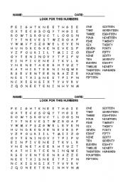 English Worksheet: Numbers Wordsearch