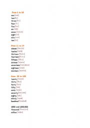 English worksheet: numbers from 1to 100 and their phonetics