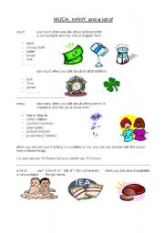 English worksheet: much, many, and a lot of