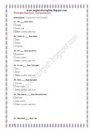 English Worksheet: COMPARATIVES PRINTABLE HANDOUT FOR TEACHERS PLUS KEYS