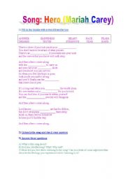 English Worksheet: Hero by Mariah Carey