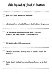 English worksheet: The legend of Jack olantern