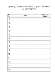 English worksheet: Spending Commitee