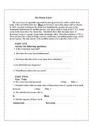 English Worksheet: The Ozone Layer