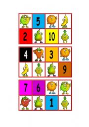 English Worksheet: Bingo - Fruits, colours and numbers