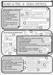 English Worksheet: A/AN & THE & ZERO ARTICLE